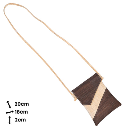 Cork Crossbody Bag with Geometric Color Block - Vegan Leather Shoulder Purse