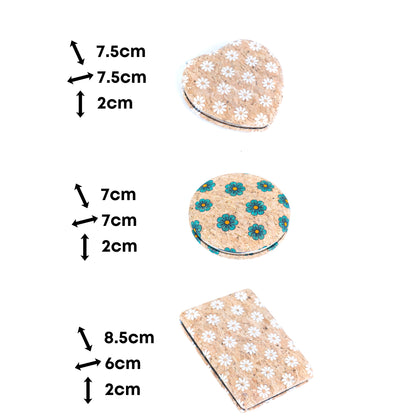 12pcs | Cork Compact Mirror Dual Mirror — Round & Heart Shape L-1194