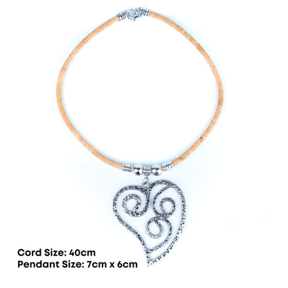 Portuguese Handmade Cork Necklace with Vintage Filigree Heart Pendant  NE-1096-5