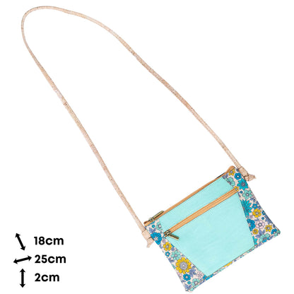 Cork Crossbody Bag with Floral Trim - Small Vegan Shoulder Bag BAGP-353