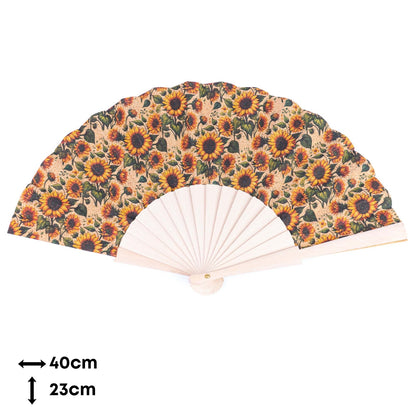 10units-Cork Antique Wooden Folding Hand Fan  L-1182