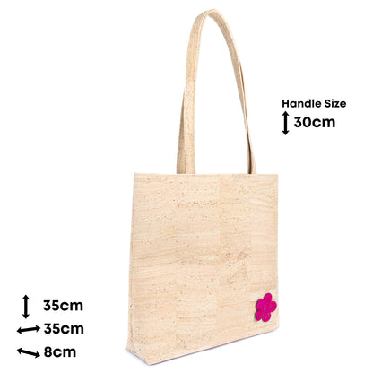 All Cork Tote Bag with  Flower Charm - Vegan Leather Shopper BAGP-359