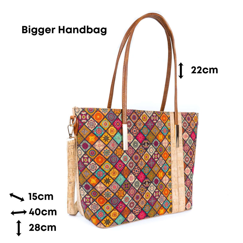 Set of 2 Printed Cork Handbags – Large & Small Tote Bag Combo BAGD-481A