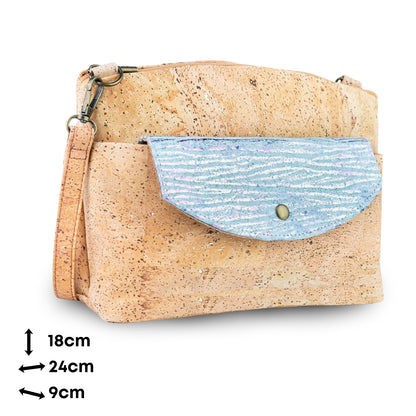 Women’s Natural Cork Crossbody Bag with Gold Accents and Front Pocket BAGP-402