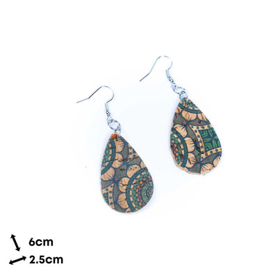 Natural cork fabric printed pendant handmade earrings-ER-189-5