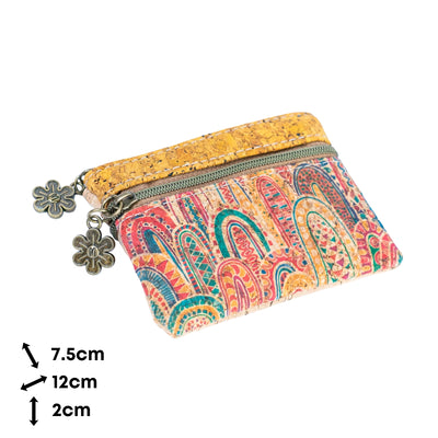 Flash Sale-Charming Printed Cork Women's 3-Zipper Coin Purse (8units)