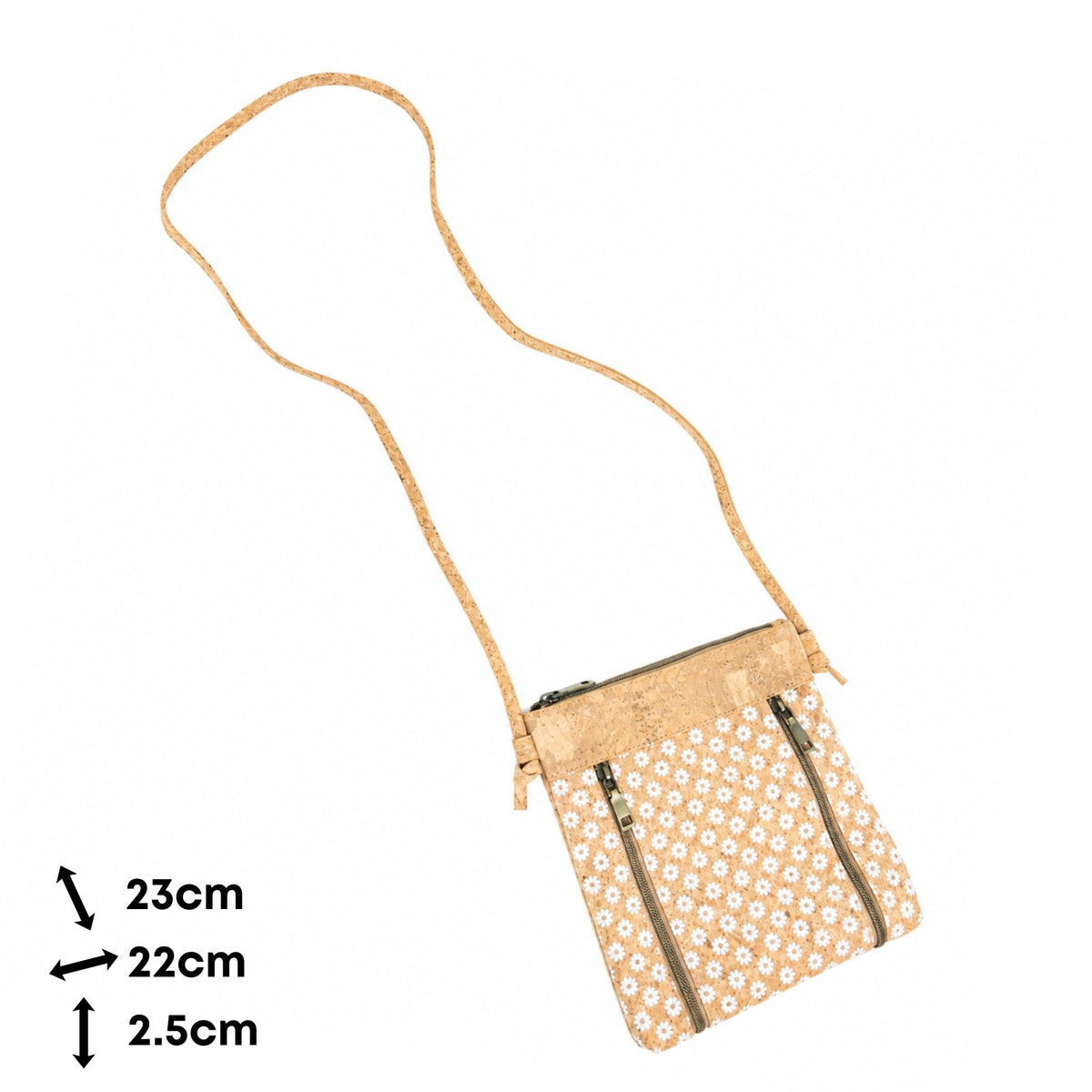 Cork Crossbody Bag with Vertical Front Zips | BAGD-668
