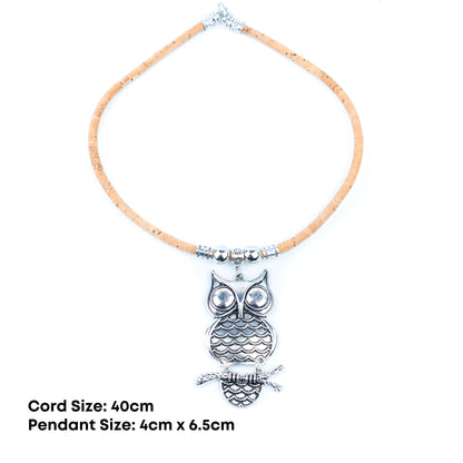 Portuguese Handmade Cork Owl Necklace – 5mm Natural Cork Cord  NE-1099-4