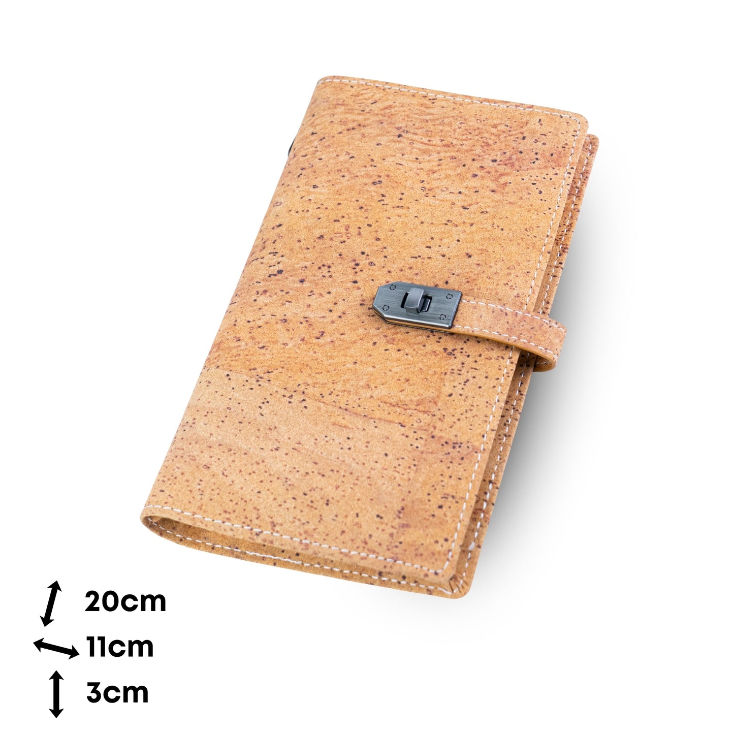 Natural Cork Travel Notebook with Metal Lock – Vegan Journal OrganizerL-1203