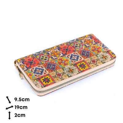 Natural cork with flower pattern zipper women wallet BAGD-589（12units）