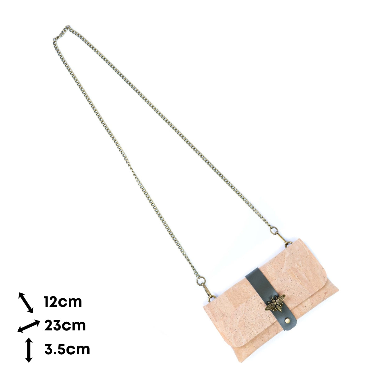 Natural Cork Crossbody Wallet with Chain Strap & Bee Charm BAG-2372