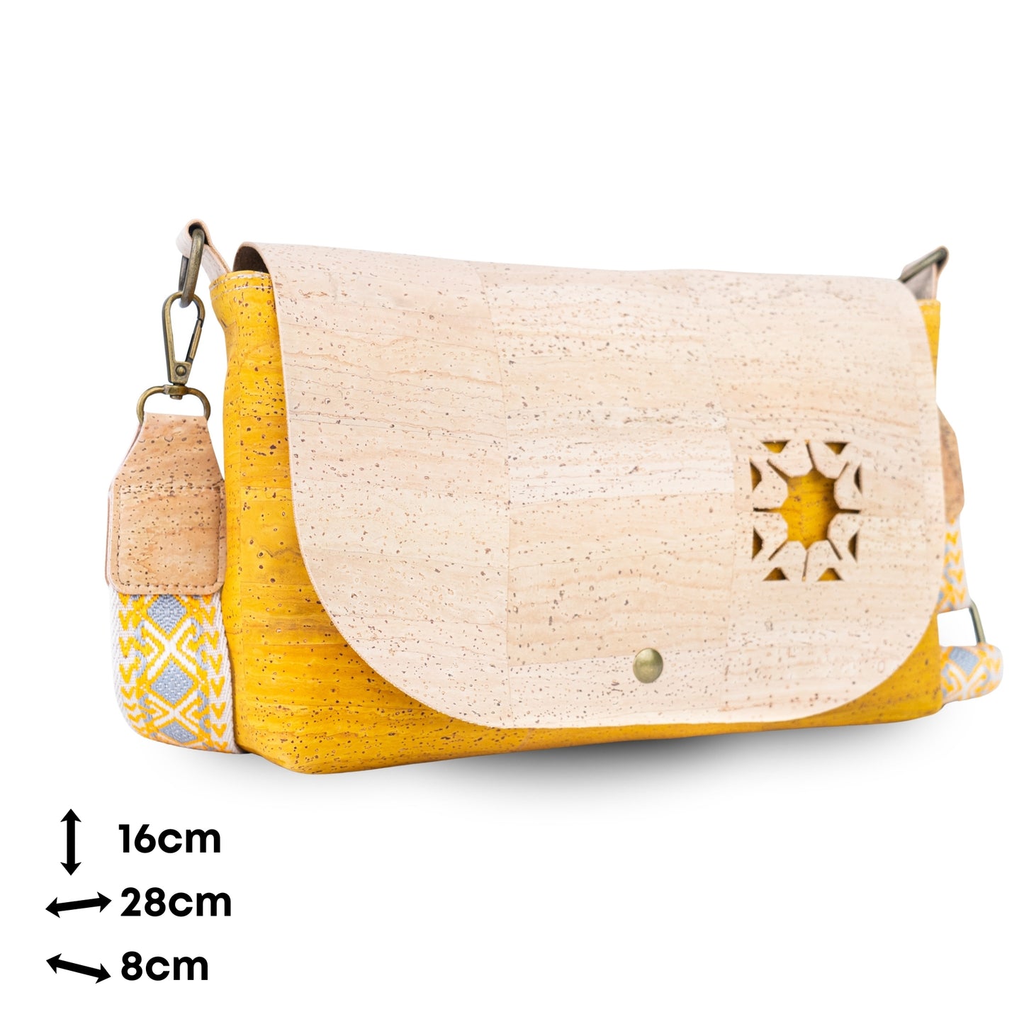Cork Crossbody Bag with Interchangeable Snap Charm | Natural & Yellow Cork Shoulder Bag BAGP-365