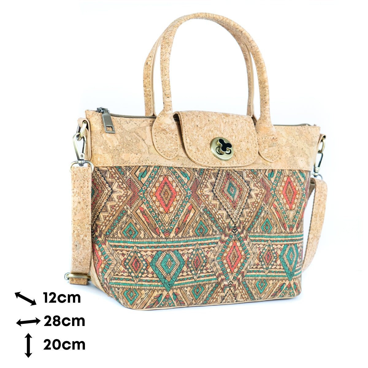 Cork Handbag –  Tile and Floral Pattern BAGD-611