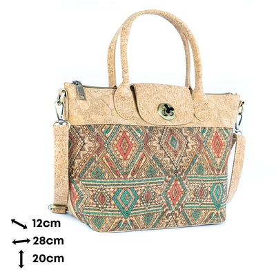 Cork Handbag –  Tile and Floral Pattern BAGD-611