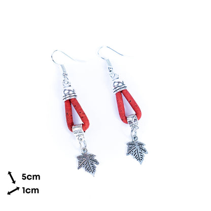 natural cork cord and maple leaf pendant handmade earrings-ER-174-MIX-5