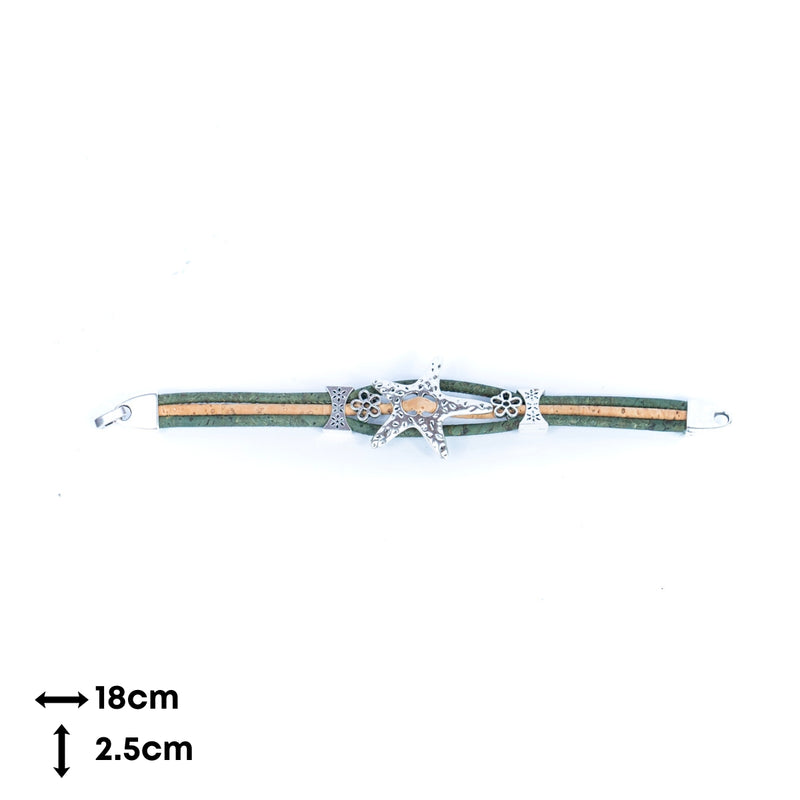 3MM round cork wire and alloy hardware starfish and flowers handmade fashion ladies braceletBR-453-MIX-5