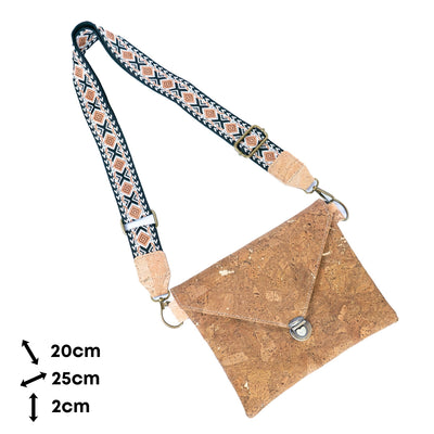 Tobacco-Colored Cork Crossbody Bag with Detachable Wide Strap and Heart-Shaped Snap Closure BAGP-281