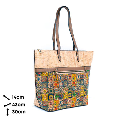 Chic Natural and Printed Cork Ladies' Tote Bag with PU Handle BAG-2330