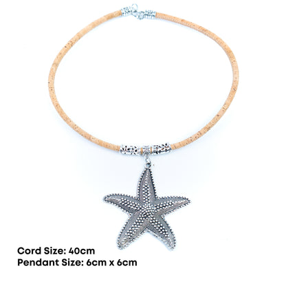 Portuguese Handmade Cork Starfish Necklace – 5mm Natural Cork Cord NE-1100-4