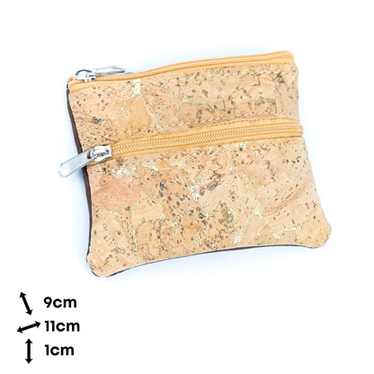 Dual Zip Cork Coin Pouch BAGP-333 (5 Units) RANDOM PATTERN