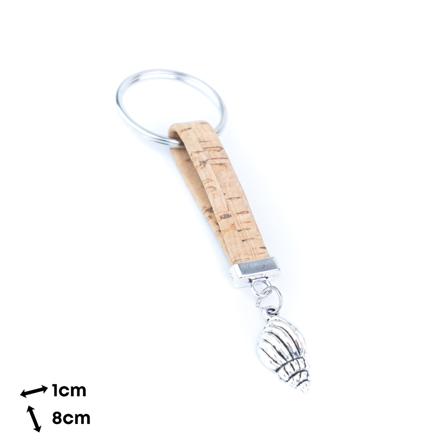 Portuguese Handmade Cork Cord Keychain with Seashell Charm – 10 Color Assortment  I-107-MIX-10