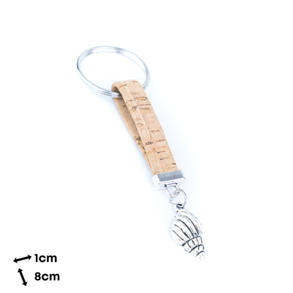 Portuguese Handmade Cork Cord Keychain with Seashell Charm – 10 Color Assortment  I-107-MIX-10