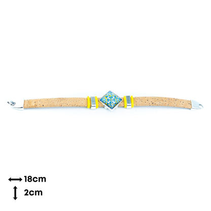 Portuguese Handmade 10mm Flat Cork Bracelet with Colorful Pattern – Pack of 5pcs- DBR-052-MIX-5