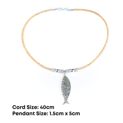 Handmade 3mm Cork Necklace with Sardine Charm | Portuguese Inspired Design N-192-5（new）