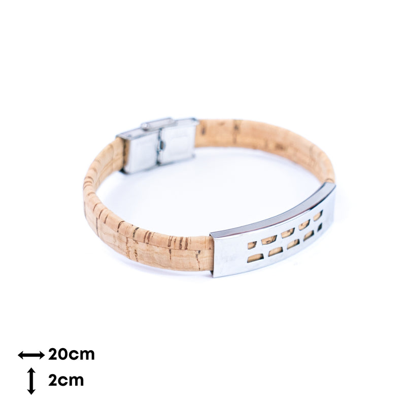Handmade Unisex Bracelet – 10mm Flat natural Cork Cord with Stainless Steel Hardware DBR-054-MIX-4