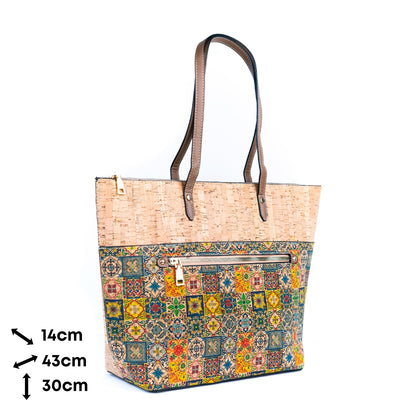 Chic Natural and Printed Cork Ladies' Tote Bag with PU Handle BAG-2331