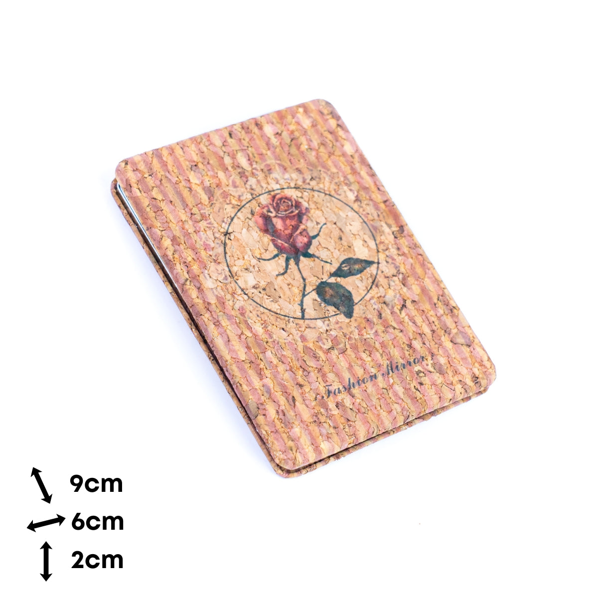 Eco-Friendly Cork Compact Mirror with Vintage Floral Print (12-Pack) L-1175-12