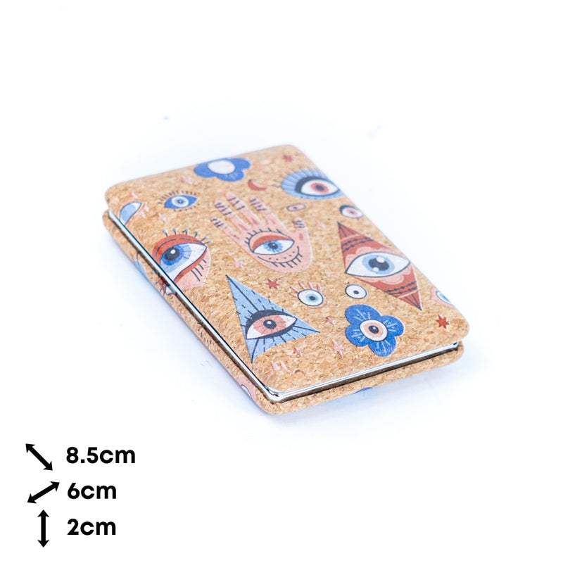 Rectangular Cork Compact Mirror - Hamsa & Eye Design (12-Pack)