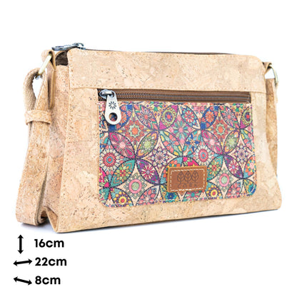 Printed Cork Crossbody Bag with Front Zip Pocket BAGD-654