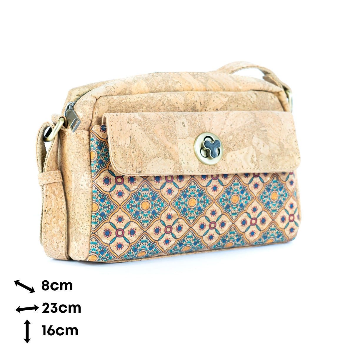 Cork Crossbody Bag Flap, Twist Lock & Dual Compartment BAGD-632