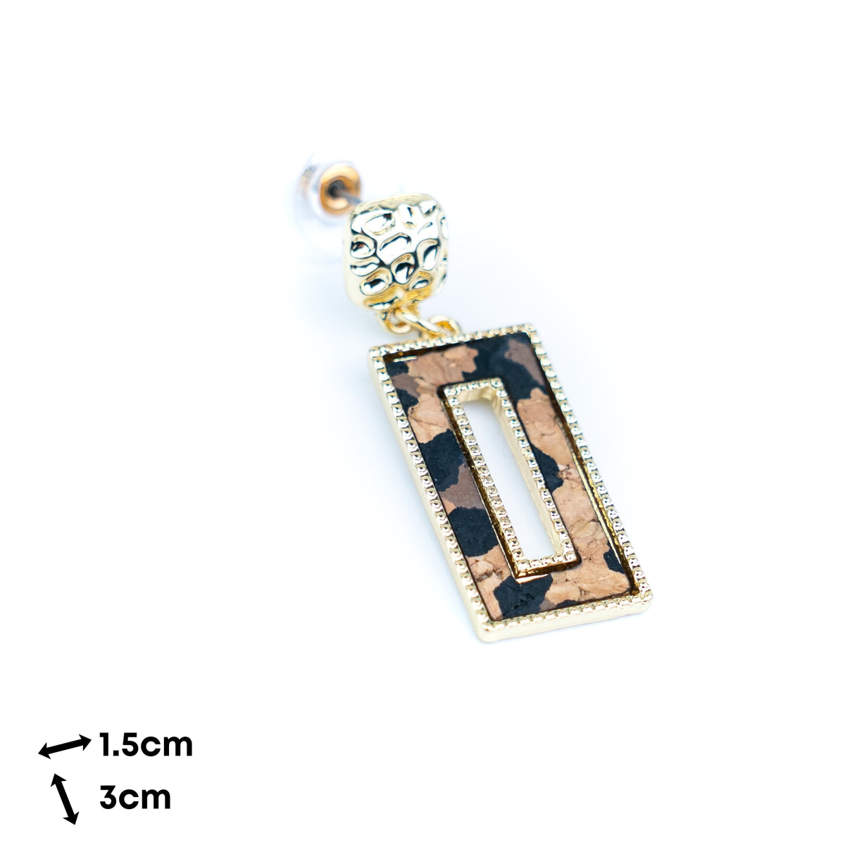 Tri-color natural cork geometric cutout rectangular gold earrings  – Pack of 6Pairs-ER-214-MIX-6