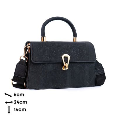 Elegant Black Cork Crossbody Bag with Gold Buckle and Cotton Strap BAG-2321