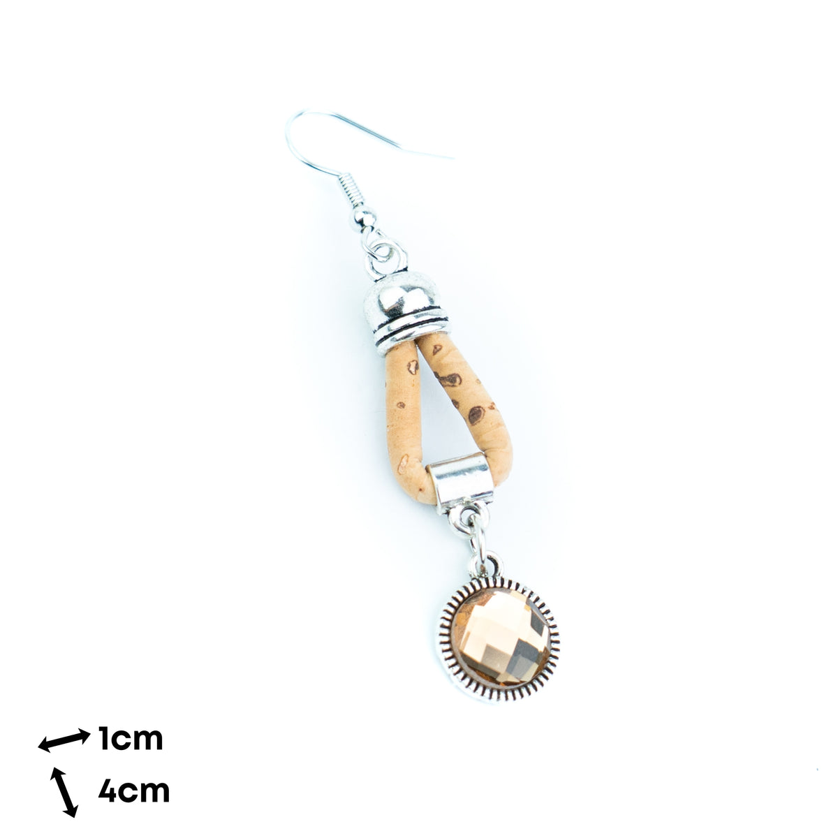 Portuguese Handmade 3mm Natural Cork Drop Earrings with Round Pattern Pendant – Pack of 5 Pairs-ER-211-5