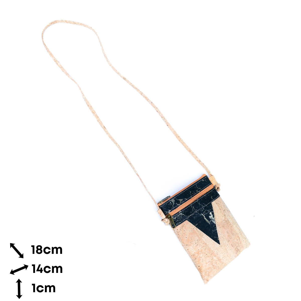 Triangle-Cut Natural Cork Women's Crossbody Bag with 2 Zipper Compartments BAGP-272-MIX-4 (4units)