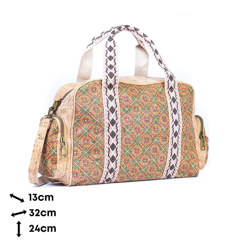 Colorful Printed Cork Handbag with Traditional Motif Design BAGD-543