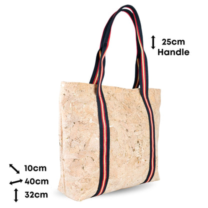 Cork Tote Bag with Striped Handles – Spacious, Stylish & Lightweight BAGP-338