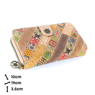 Patchwork-Stitched Printed Cork Long Wallet  BAGD-591