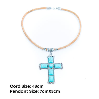 Natural cork cord and alloy cross pendant handmade women's fashion necklace NE-1070-5