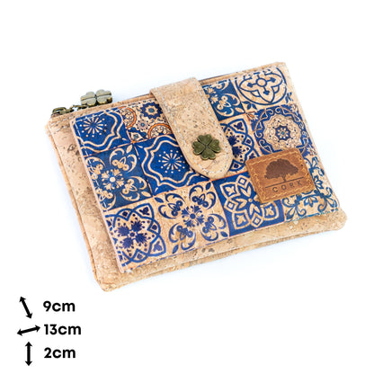 Pack of 6 Printed Cork Wallets with Zip Coin Pocket BAGD-664-MIX-6