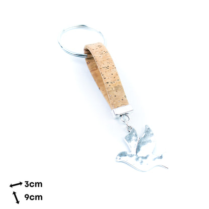 Natural Cork Keychain with Dove Charm I-062-MIX-10