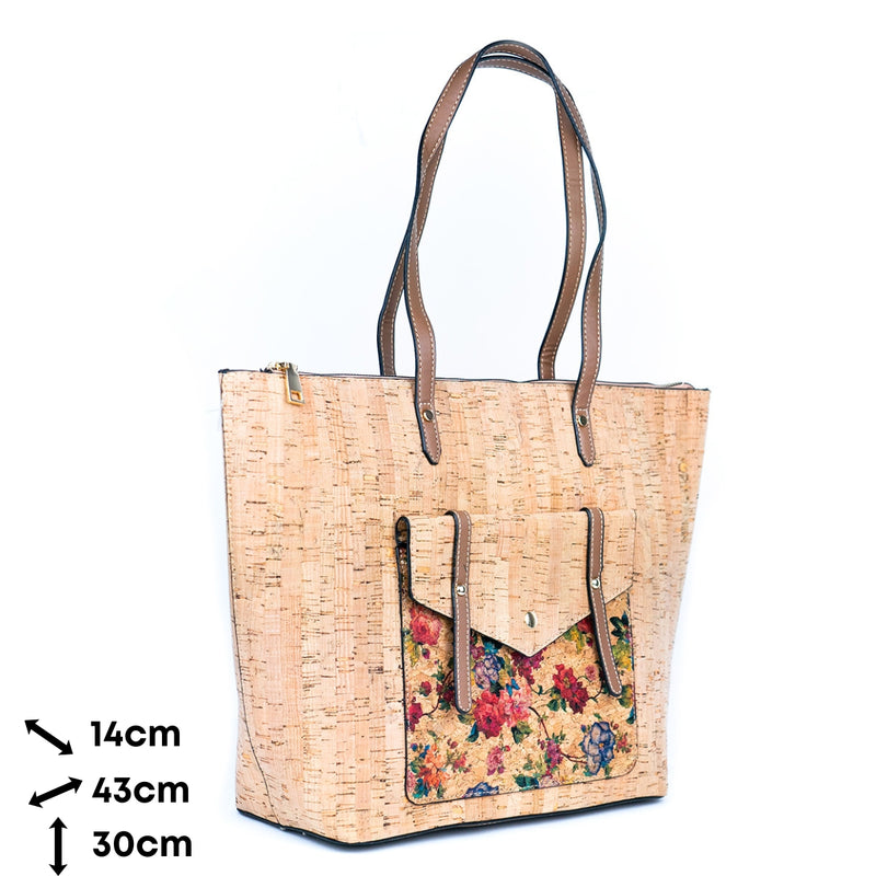 Natural Cork and Printed Cork Tote Bag with PU Handles BAG-2333