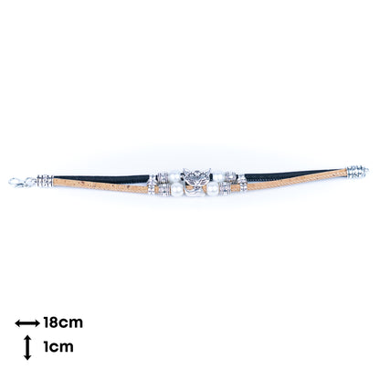 Colorful cork with pearl and cat pendant bracelet adjustable BR-004-MIX-5