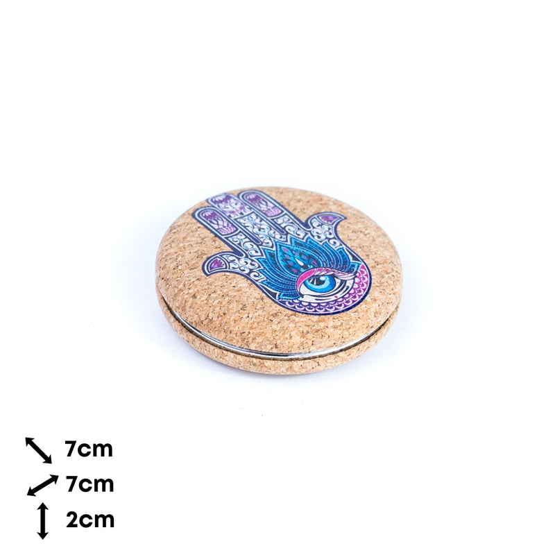 Round Cork Compact Mirror - Hamsa & Eye Design (12-Pack)L-1091