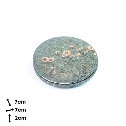 Round Natural Cork Compact Mirror – Floral Design L-1178-12