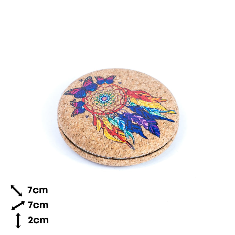 Round Cork Compact Mirror - Dreamcatcher Design (12-Pack) L-1092