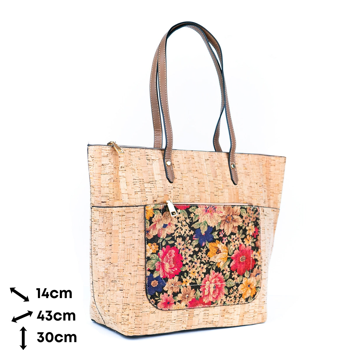 Natural Cork and Printed Cork Blend Ladies' Tote Bag with PU Handles BAG-2334
